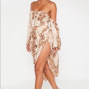 PLT Brown snake bodysuit and ruched skirt set